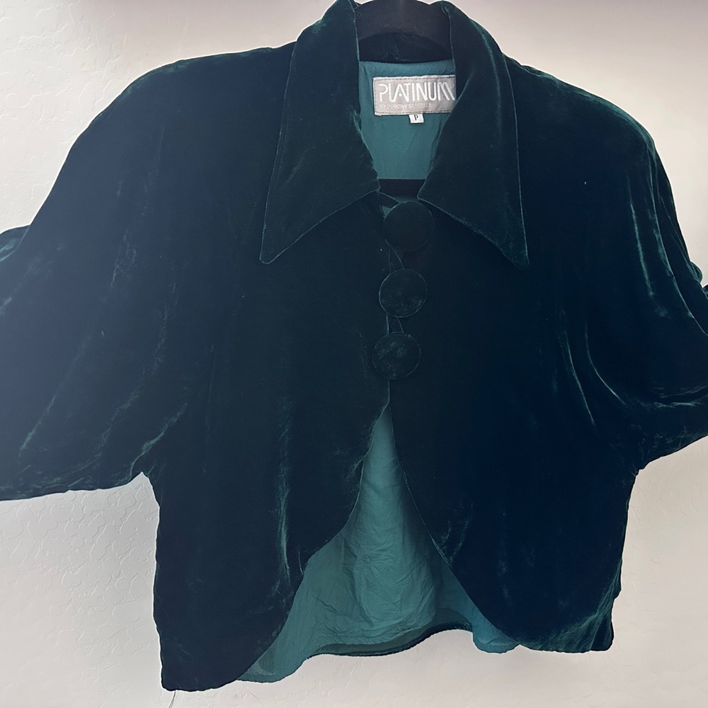 Platinum by Dorothy Schoelen dark green velvet evening top coat sz P (s or m)
